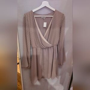 Charlotte Russe Taupe Swiss Dot Wrap Dress